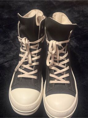 Rick Owens High-Top Sneakers in Black and Cream